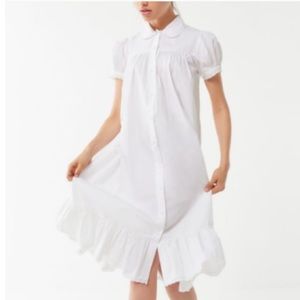 White boho ruffle button down midi dress